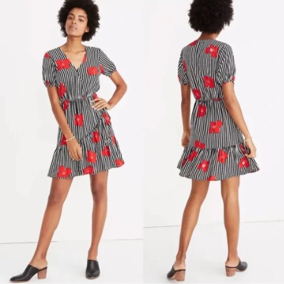 Madewell Ruffle Wrap Candied Orchids Floral Stripe Dress | Madewell - Picture 1 of 5